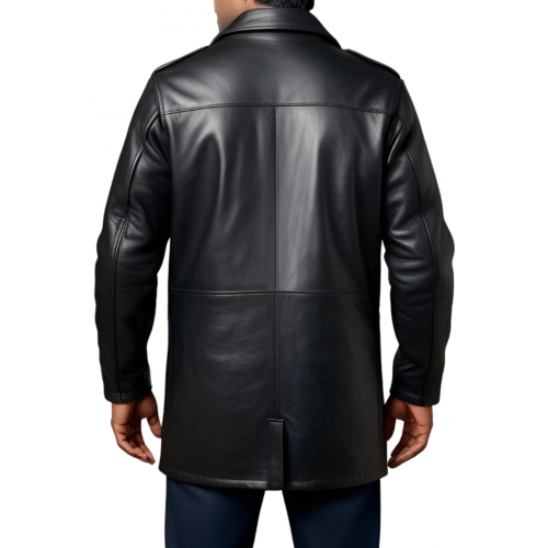 Trois quart homme en cuir d'agneau épais noir multi poches modèle Borice