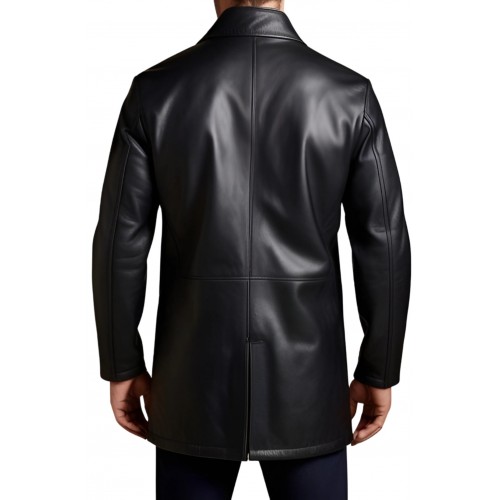 Trois quart homme en cuir d'agneau noir fermeture par zip sur l'avant modèle Grizou
