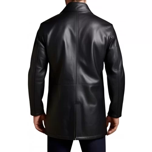 Trois quart homme en cuir d'agneau noir fermeture par zip sur l'avant modèle Grizou