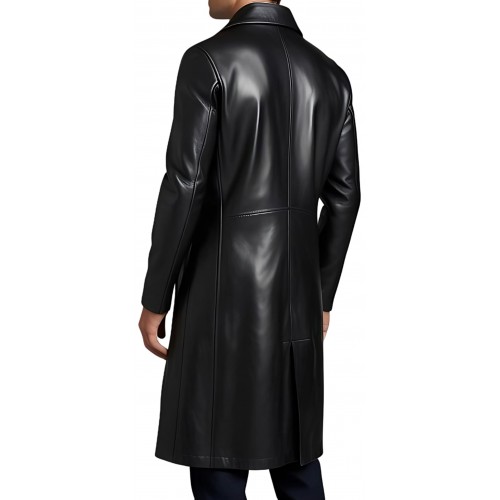 Trois quart long en cuir d'agneau noir fermeture par zip sur l'avant modèle Gilou