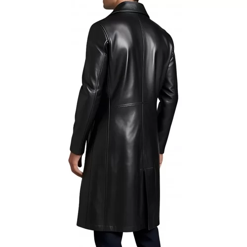 Trois quart long en cuir d'agneau noir fermeture par zip sur l'avant modèle Gilou