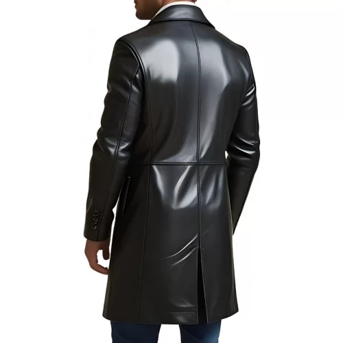 Trois quart long redingote en cuir d'agneau noir modèle Jonace