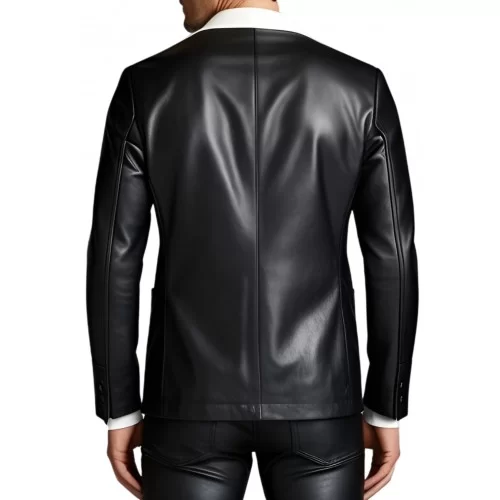 Blazer cuir homme en agneau noir avec col en cuir blanc modèle Batiste