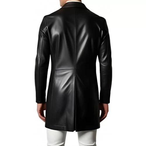 Redingote homme en cuir d'agneau noir fermeture sur l'avant par boutons modèle Polon