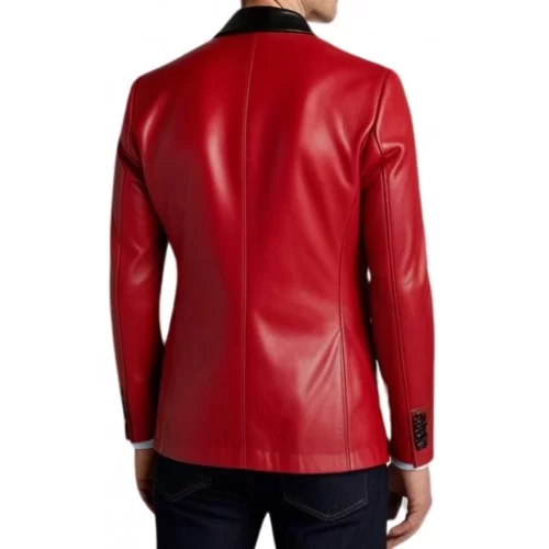 Blazer cuir homme en agneau rouge avec col en cuir noir modèle Norveto