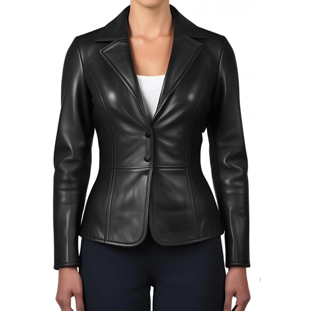 Veste femme en cuir d'agneau fermeture par boutons modèle Pranicia