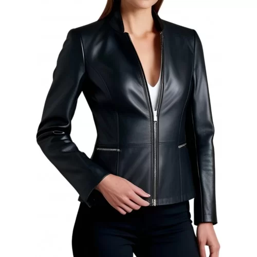 Veste femme en cuir d'agneau fermeture par zip modèle Cernia