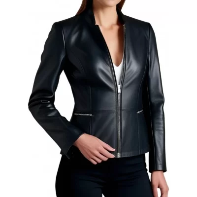 Veste femme en cuir d'agneau fermeture par zip modèle Cernia