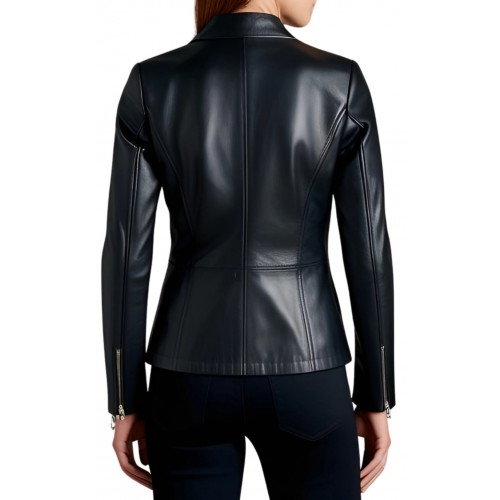 Veste femme en cuir d'agneau fermeture par zip modèle Cernia