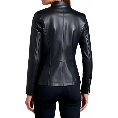 Veste femme en cuir d'agneau fermeture par zip modèle Cernia