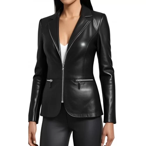 Veste femme en cuir d'agneau fermeture par zip modèle Mireille
