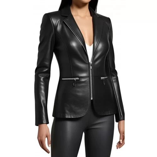 Veste femme en cuir d'agneau fermeture par zip modèle Mireille