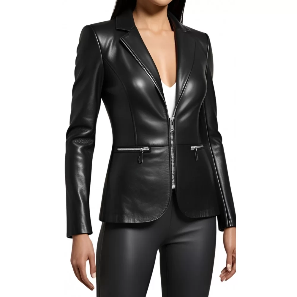 Veste femme en cuir d'agneau fermeture par zip modèle Mireille