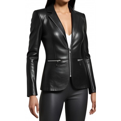 Veste femme en cuir d'agneau fermeture par zip modèle Mireille