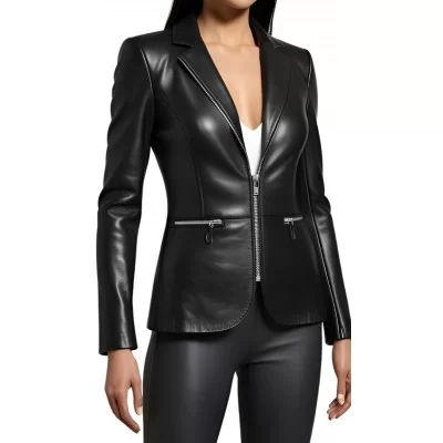 Veste femme en cuir d'agneau fermeture par zip modèle Mireille