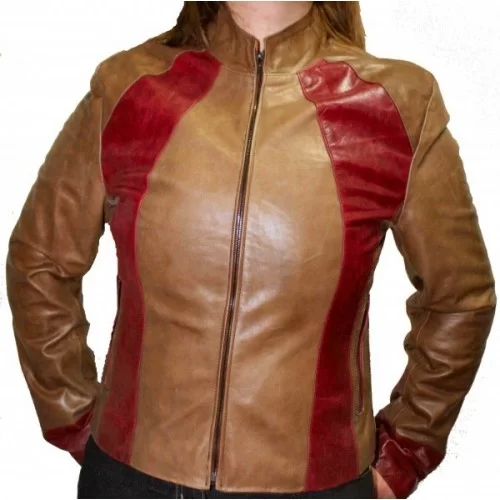 Blouson en cuir de vachette bicolore bordeaux et beige modèle Sole