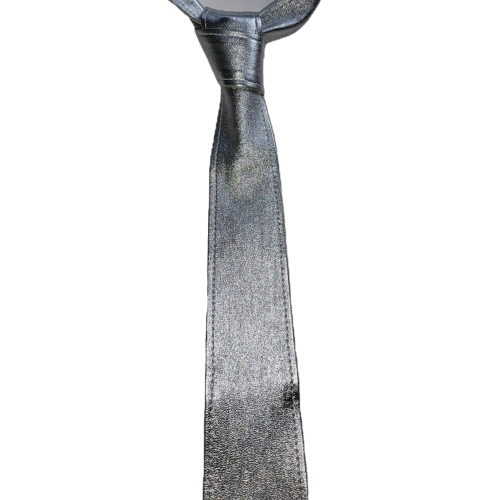 Cravate mi large en cuir d'agneau impression métal argent largeur au plus large en bas 5.5 cm à 6cm possibilité autres coloris