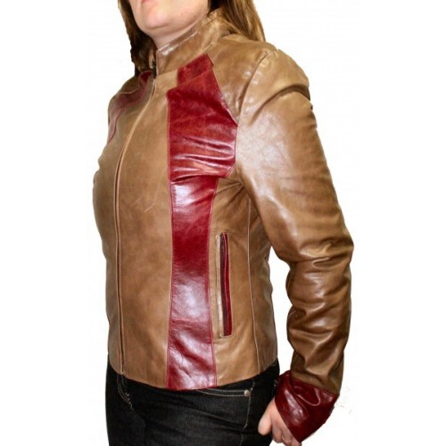 Blouson en cuir de vachette bicolore bordeaux et beige modèle Sole