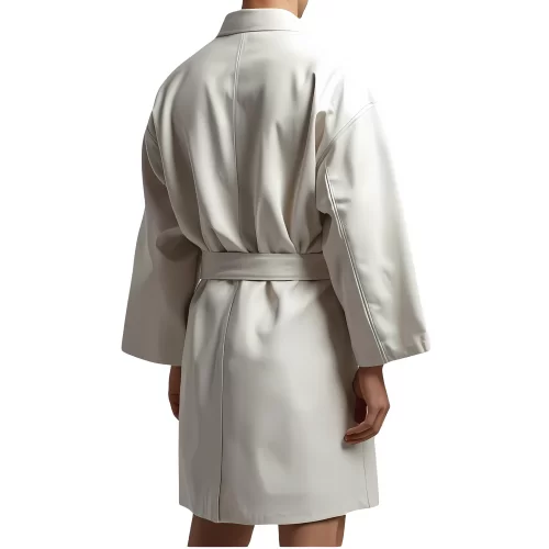 Kimono homme en cuir d'agneau blanc ceinture amovible cuir d'agneau blanc modèle Jilot