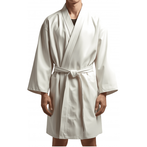 Kimono homme en cuir d'agneau blanc ceinture amovible cuir d'agneau blanc modèle Jilot