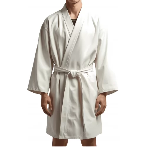Kimono homme en cuir d'agneau blanc ceinture amovible cuir d'agneau blanc modèle Jilot
