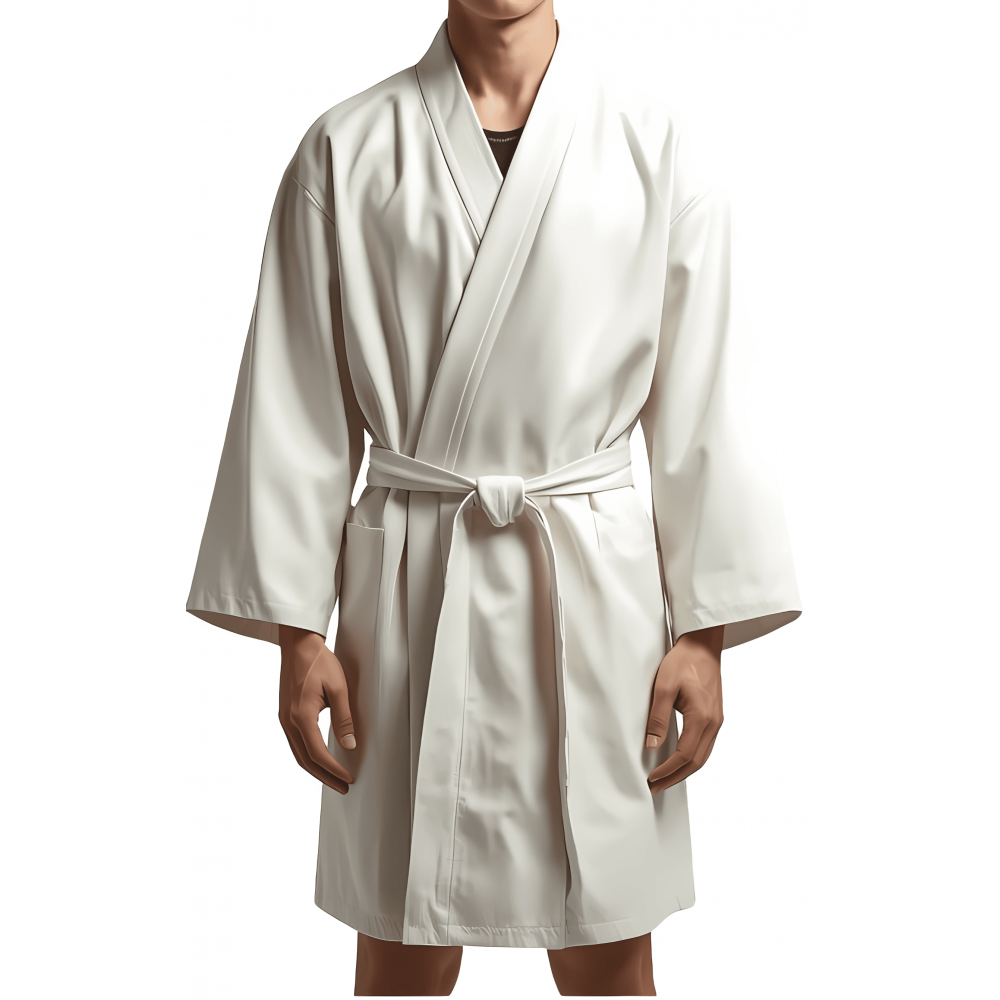 Kimono homme en cuir d'agneau blanc ceinture amovible cuir d'agneau blanc modèle Jilot