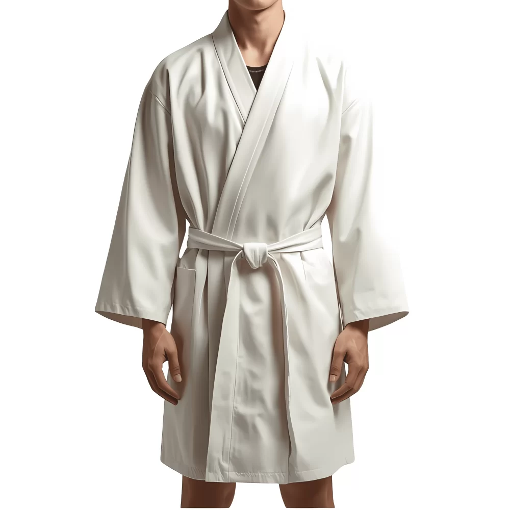 Kimono homme en cuir d'agneau blanc ceinture amovible cuir d'agneau blanc modèle Jilot