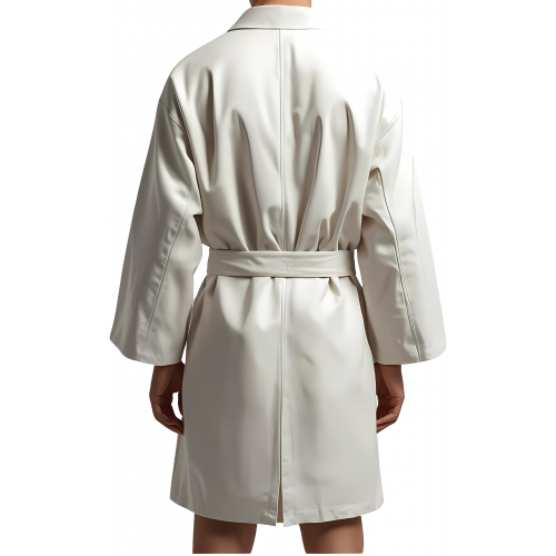 Kimono homme en cuir d'agneau blanc ceinture amovible cuir d'agneau blanc modèle Jilot