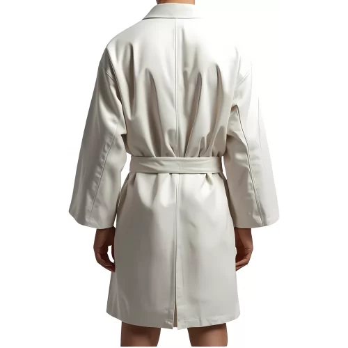 Kimono homme en cuir d'agneau blanc ceinture amovible cuir d'agneau blanc modèle Jilot