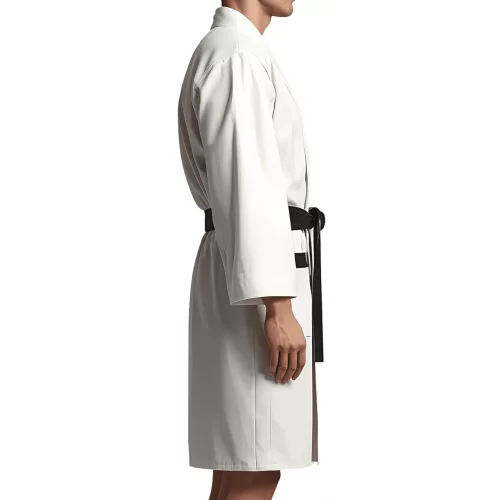 Kimono homme en cuir d'agneau blanc et noir ceinture amovible cuir d'agneau noir modèle Barnot