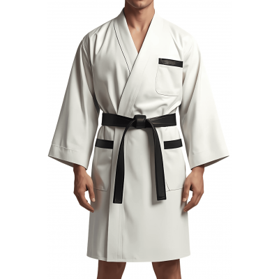 Kimono homme en cuir d'agneau blanc et noir ceinture amovible cuir d'agneau noir modèle Barnot