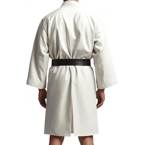 Kimono homme en cuir d'agneau blanc et noir ceinture amovible cuir d'agneau noir modèle Barnot