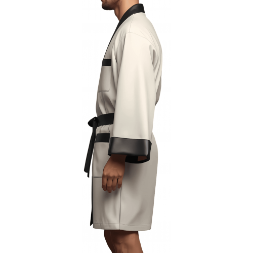 Kimono homme en cuir d'agneau blanc et noir ceinture amovible cuir d'agneau noir modèle Pirly