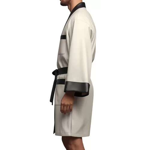 Kimono homme en cuir d'agneau blanc et noir ceinture amovible cuir d'agneau noir modèle Pirly