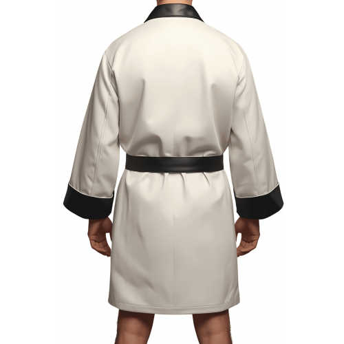 Kimono homme en cuir d'agneau blanc et noir ceinture amovible cuir d'agneau noir modèle Pirly