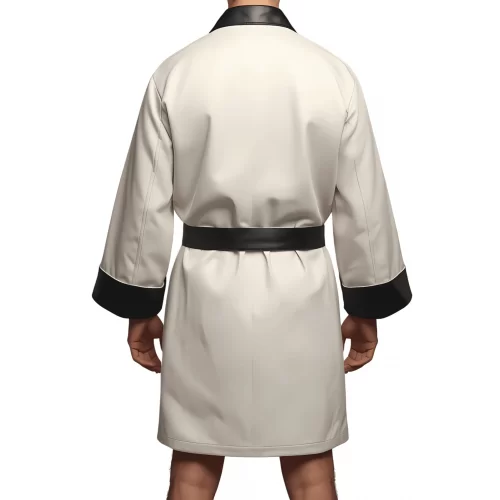 Kimono homme en cuir d'agneau blanc et noir ceinture amovible cuir d'agneau noir modèle Pirly