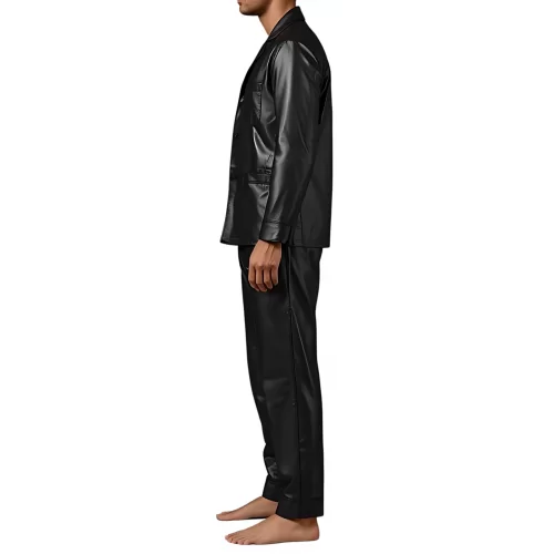 Pyjama homme en cuir d'agneau noir haut et bas modèle Karlosa