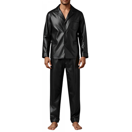 Pyjama homme en cuir d'agneau noir haut et bas modèle Karlosa