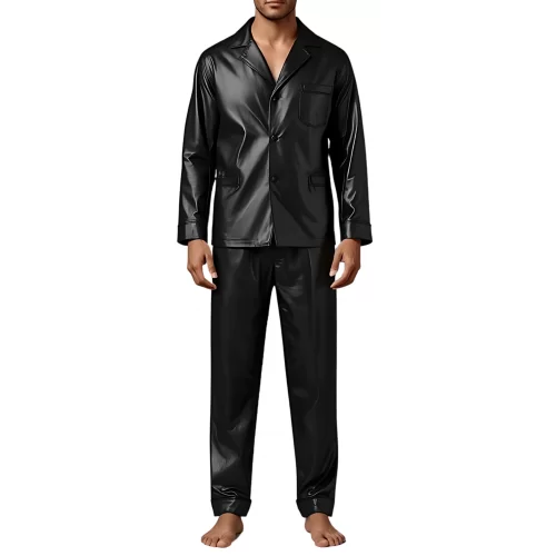 Pyjama homme en cuir d'agneau noir haut et bas modèle Karlosa
