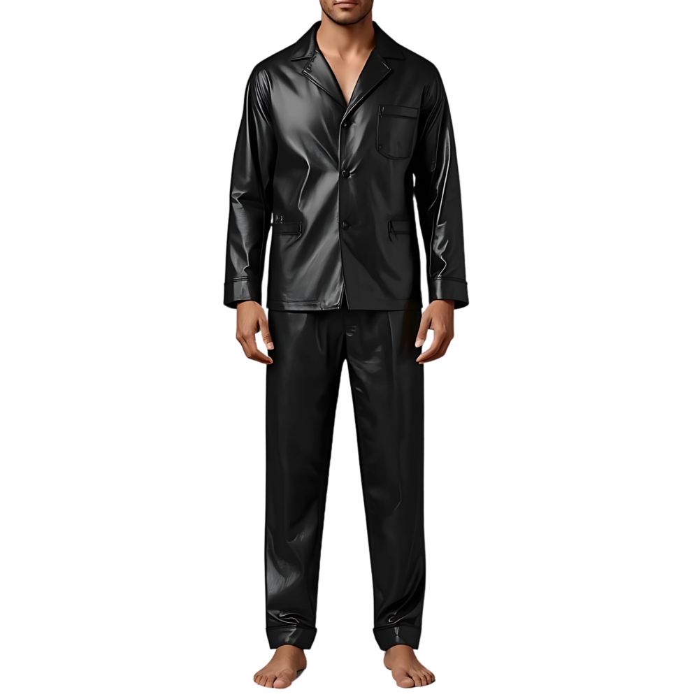 Pyjama homme en cuir d'agneau noir haut et bas modèle Karlosa
