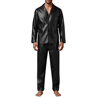 Pyjama homme en cuir d'agneau noir haut et bas modèle Karlosa
