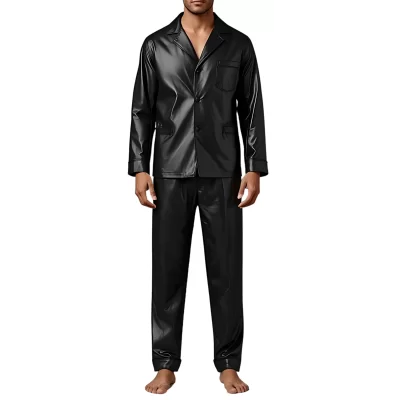Pyjama homme en cuir d'agneau noir haut et bas modèle Karlosa