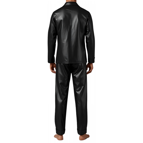 Pyjama homme en cuir d'agneau noir haut et bas modèle Karlosa