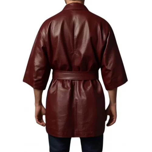 Kimono homme en cuir d'agneau marron ceinture amovible marron modèle Richalo