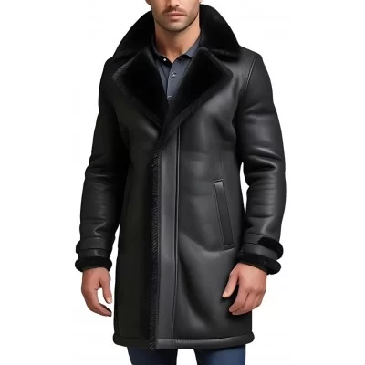 Trois quart homme extèrieur en mouton retourné façon cuir huilé intèrieur mouton noir modèle Louis