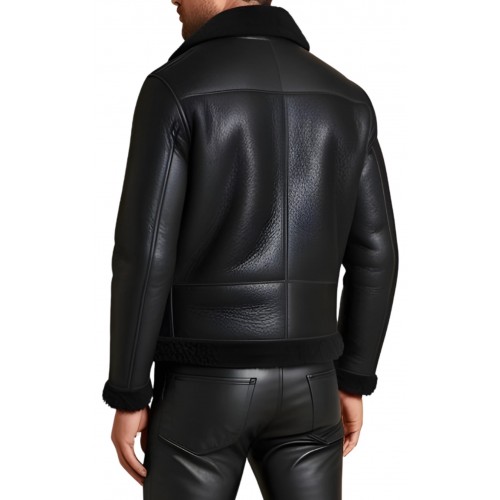Blouson type perfecto en mouton retourné extèrieur mouton huilé aspect cuir modèle Partoce