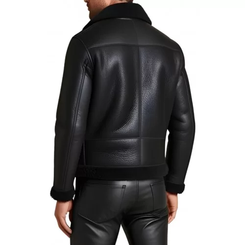Blouson type perfecto en mouton retourné extèrieur mouton huilé aspect cuir modèle Partoce