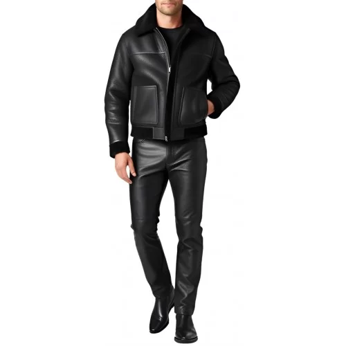 Blouson en mouton retourné extèrieur mouton huilé aspect cuir modèle Rabiere