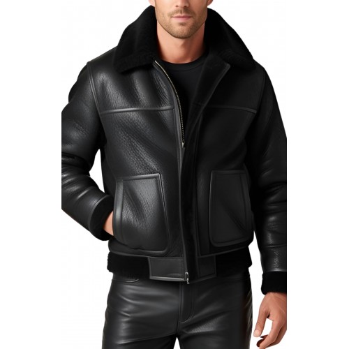Blouson en mouton retourné extèrieur mouton huilé aspect cuir modèle Rabiere