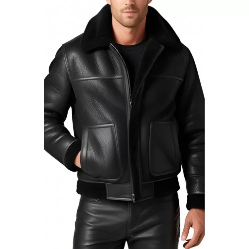 Blouson en mouton retourné extèrieur mouton huilé aspect cuir modèle Rabiere